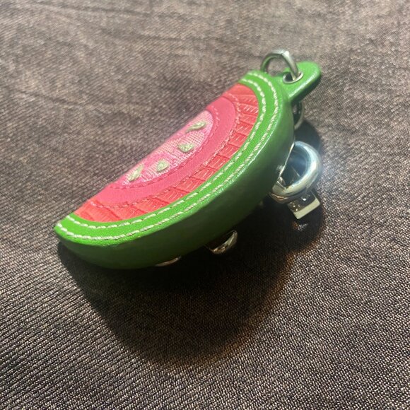 RARE Coach Vtg Leather Sliced Watermelon Motif Key Fob Key Chain Bag Charm - Picture 3 of 3